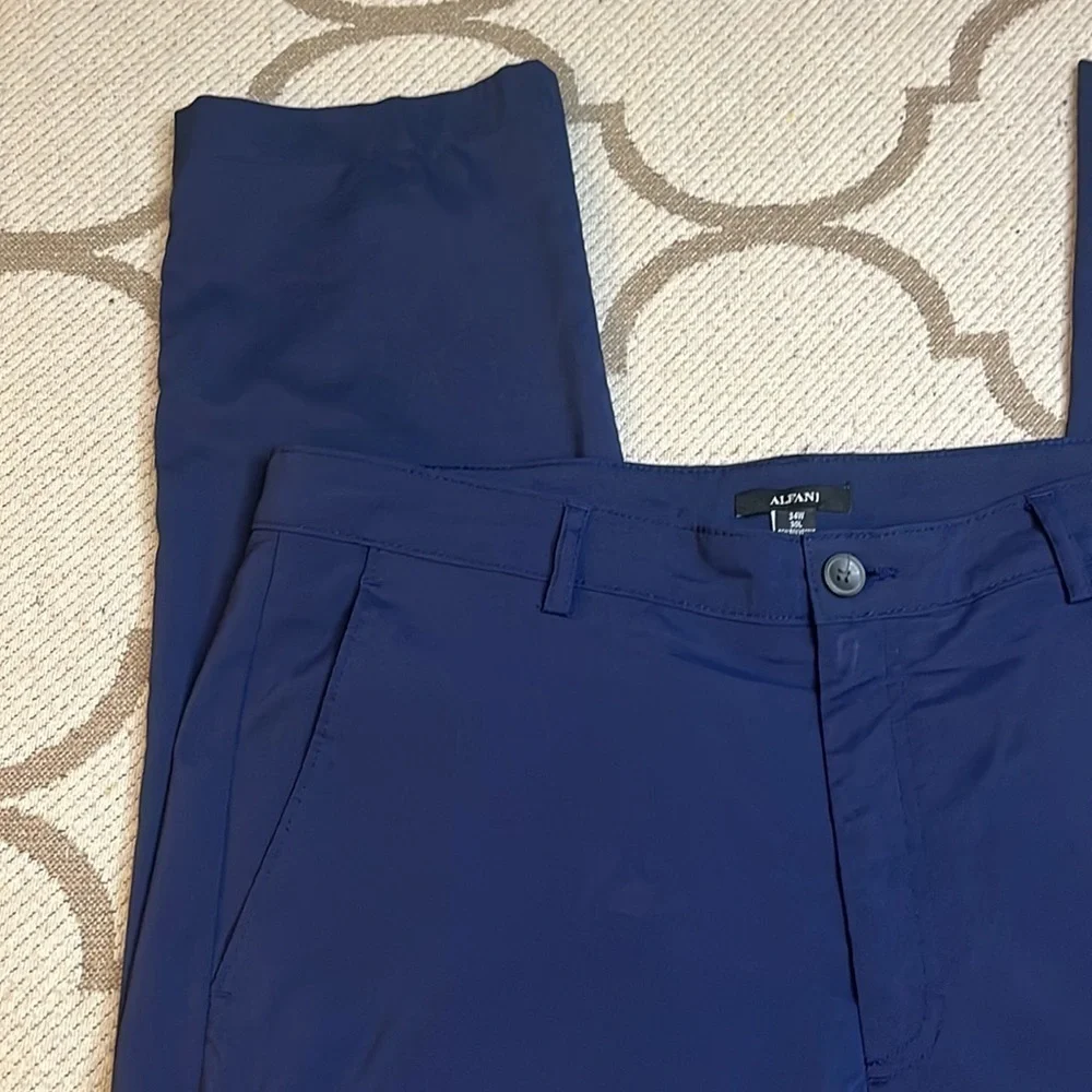 👤 Alfani blue hybrid flat front reflective back pockets pants, 34x30